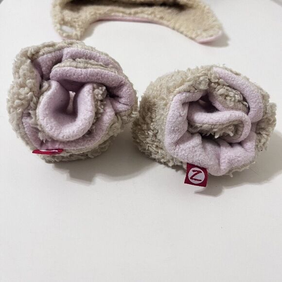 Zutano Cozie Furry Booties & Trapper Hat Set Baby Pink Girls Size 6 Months - Picture 8 of 12